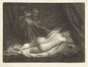 Sater spy a sleeping nymph, Caspar Netscher, 1649 - 1684