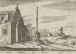 Landscape with a memorial column, Anna Maria de Koker, 1640 - 1698