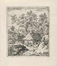Landscape with hut and millstone, Allaert van Everdingen, 1631 - 1675