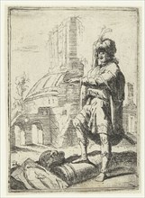 Self Portrait with Oriental dress standing in front of ruins, print maker: Bartholomeus Breenbergh,