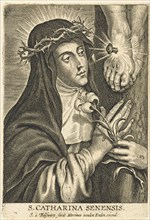 Saint Catherine of Siena with stigmata at crucifix. Schelte Adamsz. Bolswert, Peter Paul Rubens,
