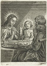 Holy Family praying before meals, Schelte Adamsz. Bolswert, Peter Paul Rubens, Cornelis Galle II,