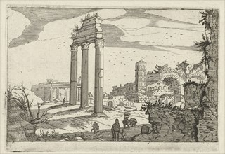 Temple of Castor and Pollux and the Basilica of Constantine, Willem van Nieulandt (II), Anonymous,