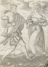Dancing couple, the woman with hands on her hips, Cornelis Bos, Anonymous, c. 1537 - c. 1555