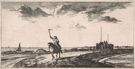 Postman riding along the beach, Jacob Quack, Jan Houwens (I), 1665