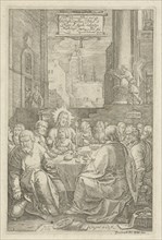 The Last Supper, print maker: Hendrick Goltzius, Lucas van Leyden, 1598 and or 1630 - 1690
