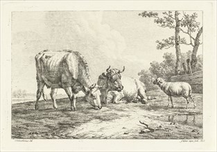 Two cows and a sheep, Frédéric Théodore Faber, 1828