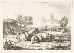 Landscape with Shepherd lying with three sheep, Frédéric Théodore Faber, 1817 - 1828