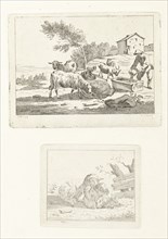 Two scenes with sheep and shepherd, Jan Matthias Cok, 1735 - 1771
