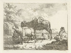 Shepherd with sheep and a donkey, Frédéric Théodore Faber, 1806