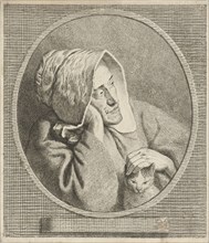 Old woman with cat, Theodorus de Roode, 1746 - 1793