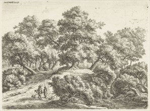 Falconer and hunter in a forest, Anthonie Waterloo, 1630 - 1663