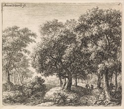 Two figures on a forest path, Anthonie Waterloo, 1630 - 1663