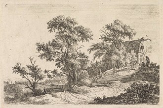 House on a path on a hill, Anthonie Waterloo, 1630 - 1663