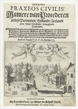 Title page of 'Maniere of Litigation' with a view on the Vijverberg and Binnenhof in The Hague, The