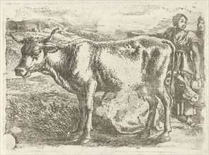 Milkmaid with cow, Jan van Ossenbeeck, 1647 - 1674