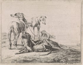 Landscape with four greyhounds, Jacob de Jonckheer, 1659 - 1673