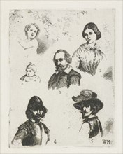 Study Sheet with six busts, Christiaan Wilhelmus Moorrees, 1811 - 1867