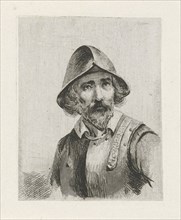 Man wearing armour and a helmet. print maker: Christiaan Wilhelmus Moorrees, 1811 - 1867