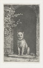 Dog sitting on the doorstep, Christiaan Wilhelmus Moorrees, 1811 - 1867