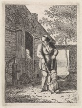 Farmer with child leash, Johannes Christiaan Janson, Christina Chalon, 1778 - 1823