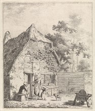 Farmers in conversation at the farm, Johannes Christiaan Janson, 1778-1823