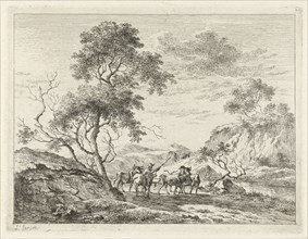 Mountainous landscape with cows, print maker: Johannes Janson, 1761 - 1784
