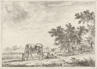 Three cows in pasture, John Janson, 1761-1784