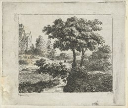 Landscape with church on a hill, Johannes Adrianus van der Drift, 1823-1883