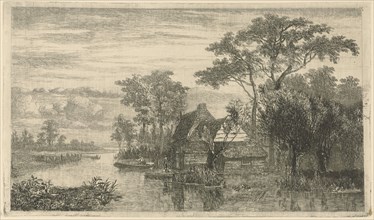 River with anglers, Hermanus Jan Hendrik van Rijkelijkhuysen, 1823-1883