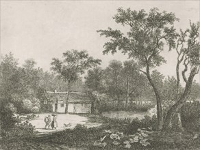 Man and woman at a house on the water, print maker: Hermanus Jan Hendrik van Rijkelijkhuysen, 1823