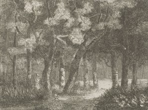Hunter and his dog in the woods, Hermanus Jan Hendrik van Rijkelijkhuysen, 1823-1883