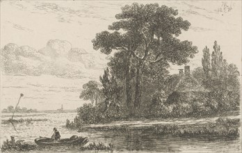 River Landscape with beacon, Hermanus Jan Hendrik van Rijkelijkhuysen, 1857