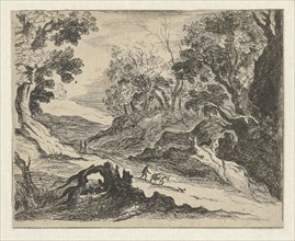Hilly Landscape with a donkey herder, Anna Maria de Koker, 1640-1698