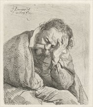 Portrait of sleeping old man, print maker: Johannes Pieter de Frey, Jan Lievens, 1801