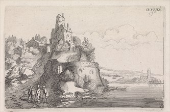 Figures at a fort in a river landscape, Jan van de Velde II, 1603-1641