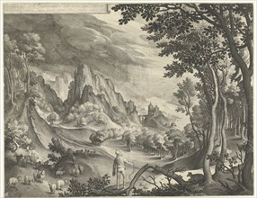 Moses is addressed by God on Mount Horeb, Nicolaes de Bruyn, 1633
