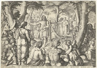 John the Baptist preaching to a group of people, print maker: Bartholomeus Willemsz. Dolendo, 1589