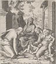 Holy Family with Anna and Johannes the Baptist as a child, Cornelis Cort, Federico Zuccaro, Antonio