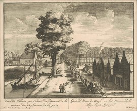 A procession of horsemen and carriages on the road to the Huis ter Nieuwburg Rijswijk, The
