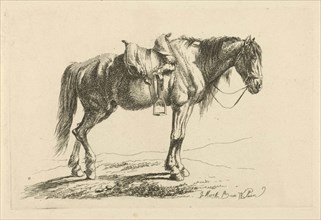Saddled horse right, print maker: Johannes Mock, H. Klein, 1810 - 1884