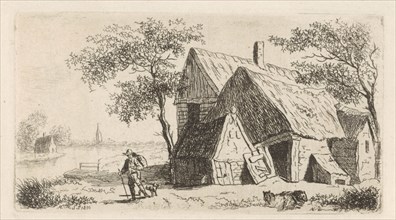 Man with dog at a farm on the water, Hendrik Marcus Schouten, 1810