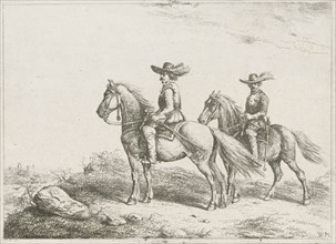 Two horsemen on reconnaissance, print maker: Christiaan Wilhelmus Moorrees, 1811 - 1867