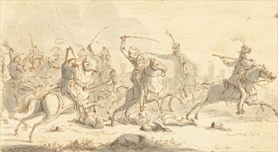 Cavalry during a battle, Gerardus Emaus de Micault, 1813-1863