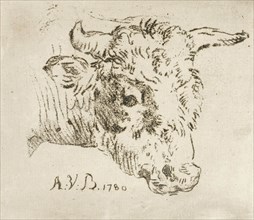 Head of a cow, print maker: Anthonie van den Bos, 1780