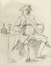 Man with a pipe sitting at a table, Cornelis van Noorde, Cornelis Troost, 1765