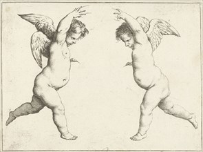 Two opposite each other angels, Pieter van Avont, 1622 - 1652
