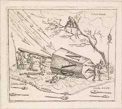 Napoleon crushed under an hexagonal block, print maker: Hermanus Fock, 1812 - 1813