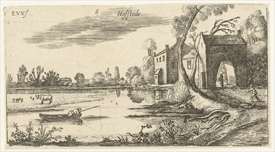 Landscape with a River and gatehouse, Esaias van de Velde, Anonymous, 1613 - 1617