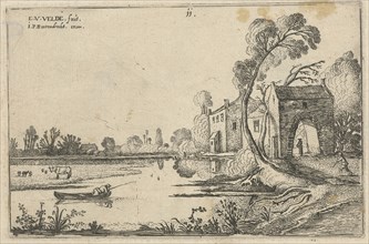 Landscape with a River and gatehouse, Esaias van de Velde, 1616